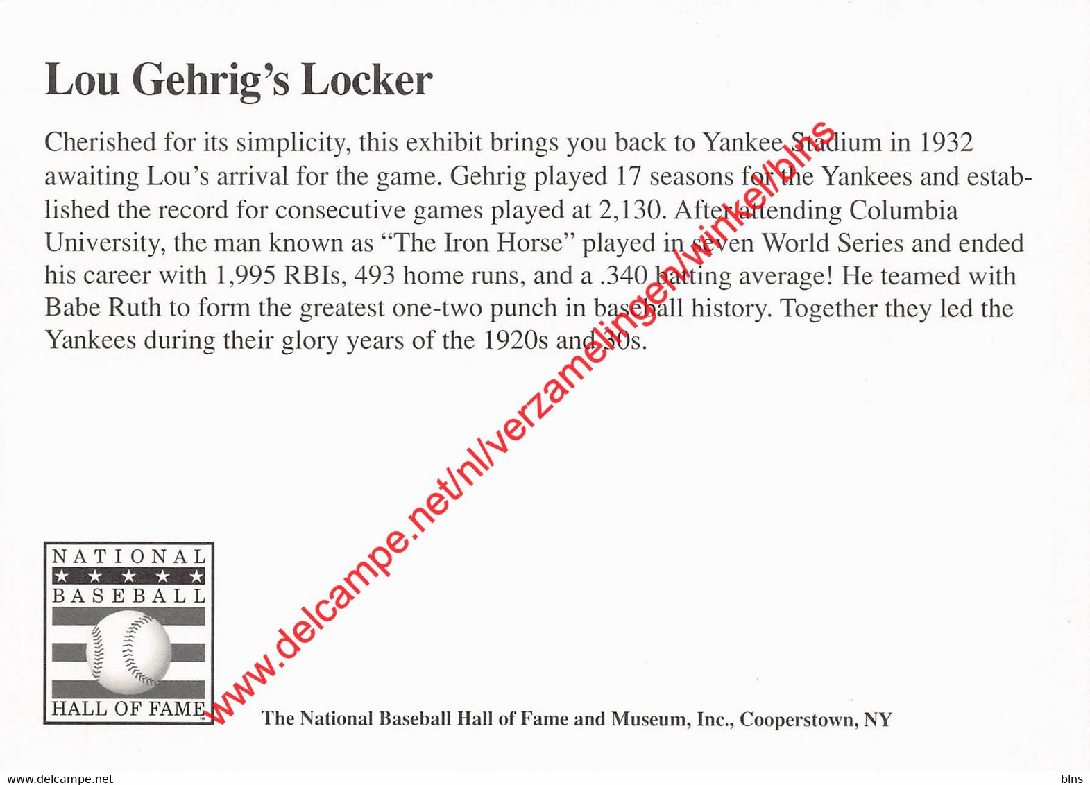 Lou Gehrig's Locker - The National Baseball Hall Of Fame And Museum - Cooperstown New York - Baseball