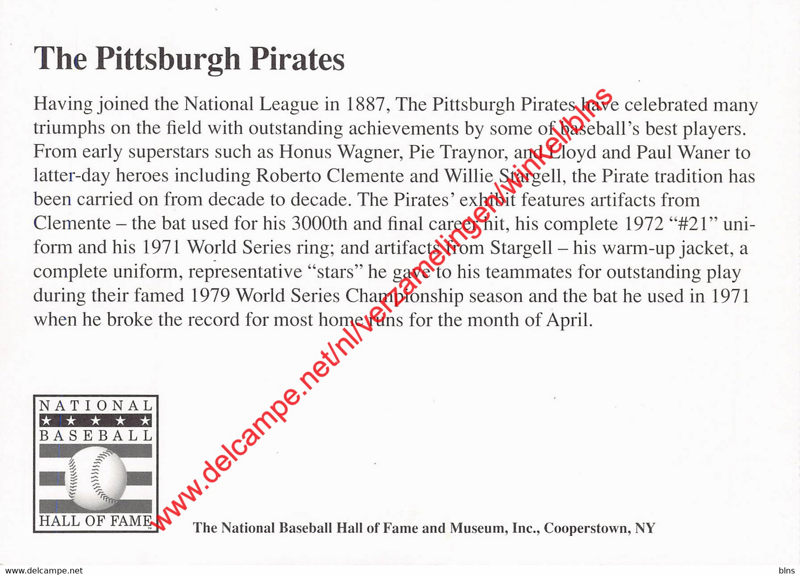 The Pittsburgh Pirates - The National Baseball Hall Of Fame And Museum - Cooperstown New York - Baseball