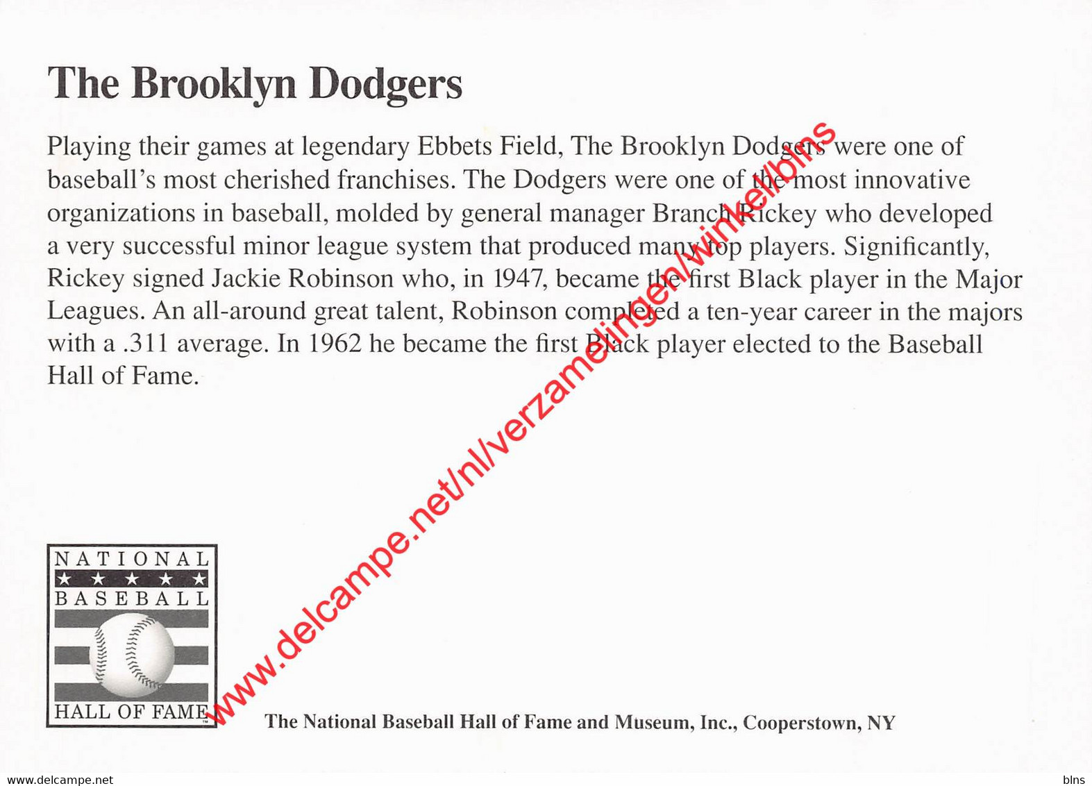 The Brooklyn Dodgers - The National Baseball Hall Of Fame And Museum - Cooperstown New York - Baseball