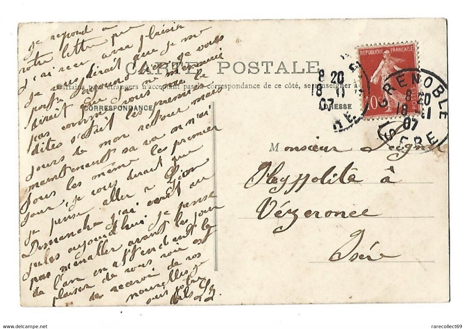 Semeuse N° 138 Type II  ( Lettres Minces ) Sur Carte Postale GRENOBLE Panorama Edit.  C. B. - Storia Postale