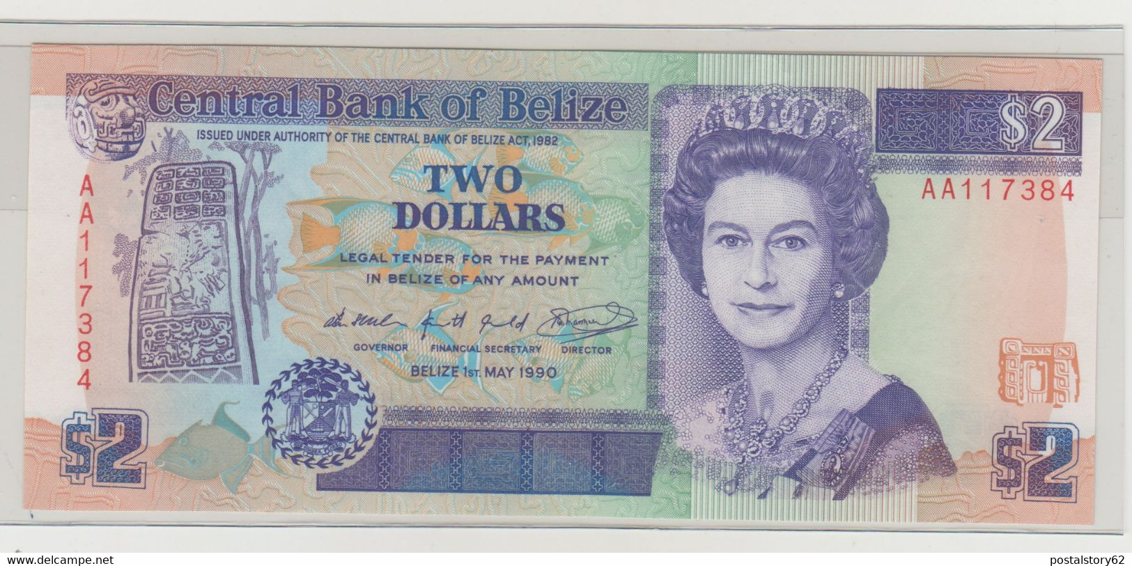 Central Bank Of Belize, Banconota Da Two Dollars  01- 05 - 1990 Pick 52 A  Unc./ Fds - Belice