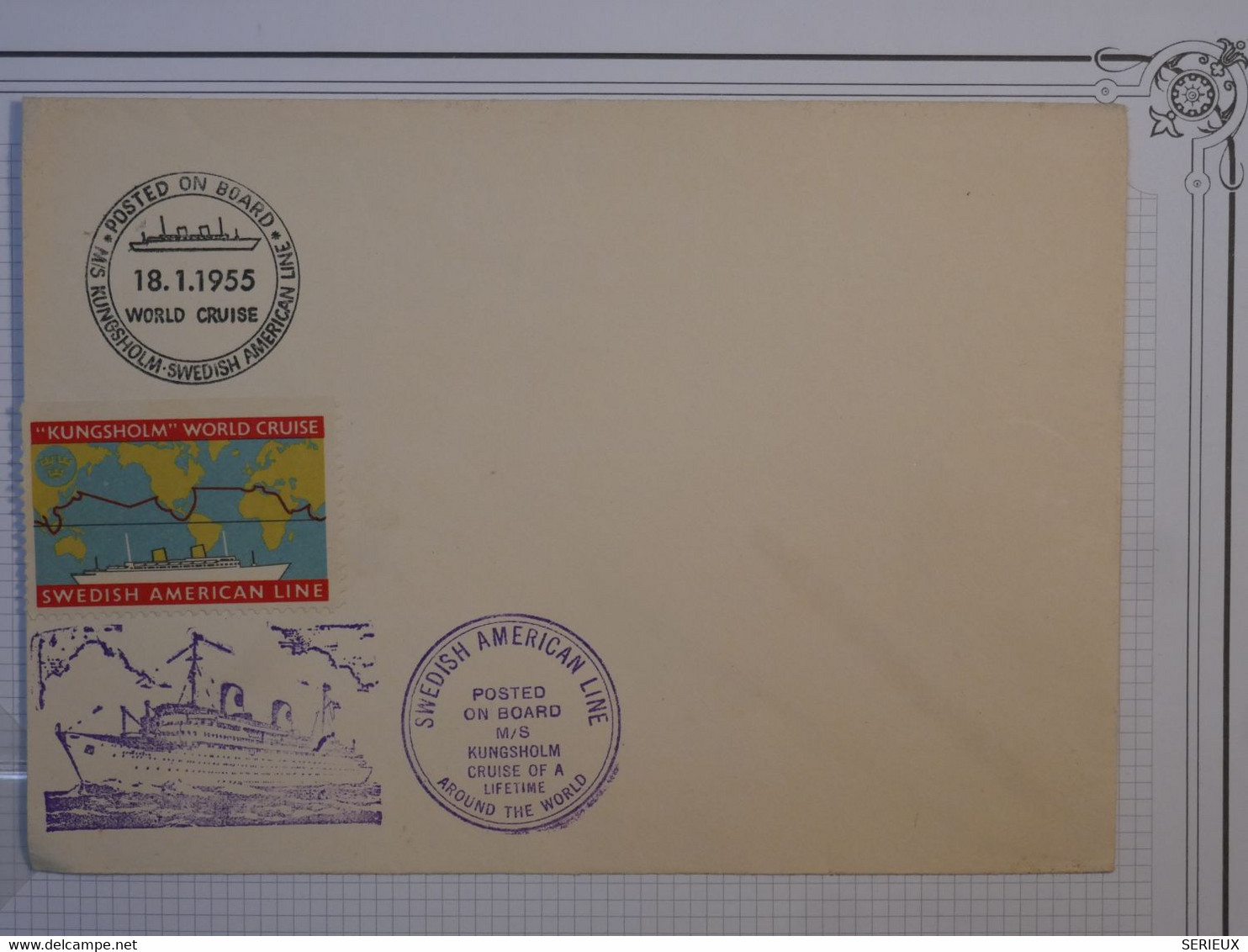 BN8 SUEDE BELLE LETTRE   1955 WORLD CRUISE .SWEDISH AMERICAN LINE .KUNGSHOLM +AFFRANCH. PLAISANT - Storia Postale