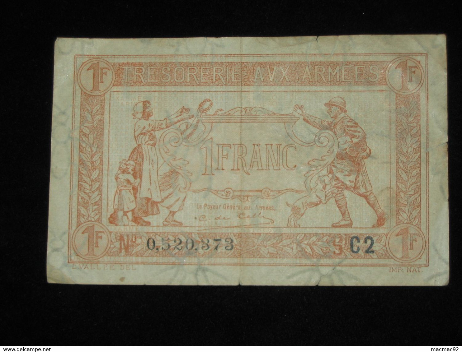 1 Franc - Trésorerie Aux Armées 1919 - Série C2  **** EN ACHAT IMMEDIAT ****   Billet Recherché !!!! - 1917-1919 Legerschatkist