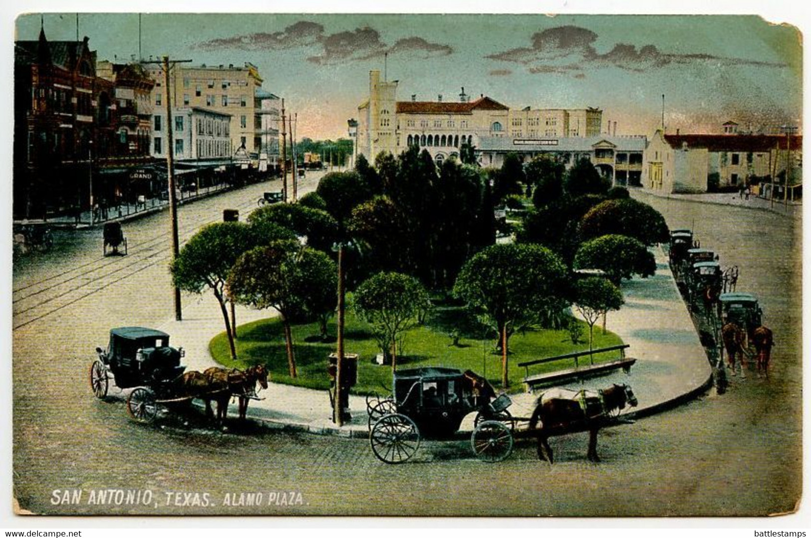 United States 1909 Postcard San Antonio, Texas - Alamo Plaza; Denison & Taylor RPO Postmark - San Antonio