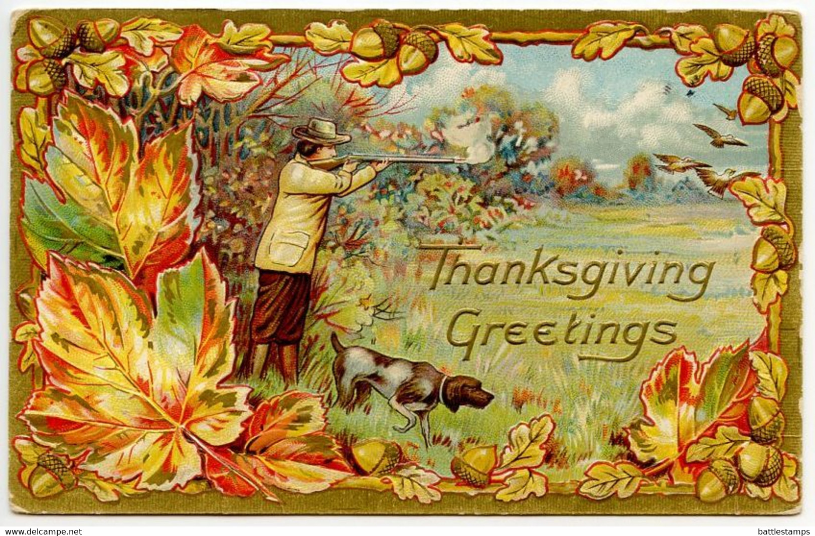 United States 1910 Postcard Thanksgiving - Bird Hunter & Dog; Camden, New Jersey Terminal RPO Postmark - Giorno Del Ringraziamento