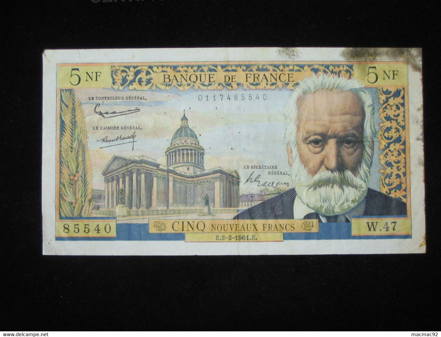 5 Nouveaux Francs  VICTOR HUGO -2-2-1961   **** EN ACHAT IMMEDIAT **** - 5 NF 1959-1965 ''Victor Hugo''