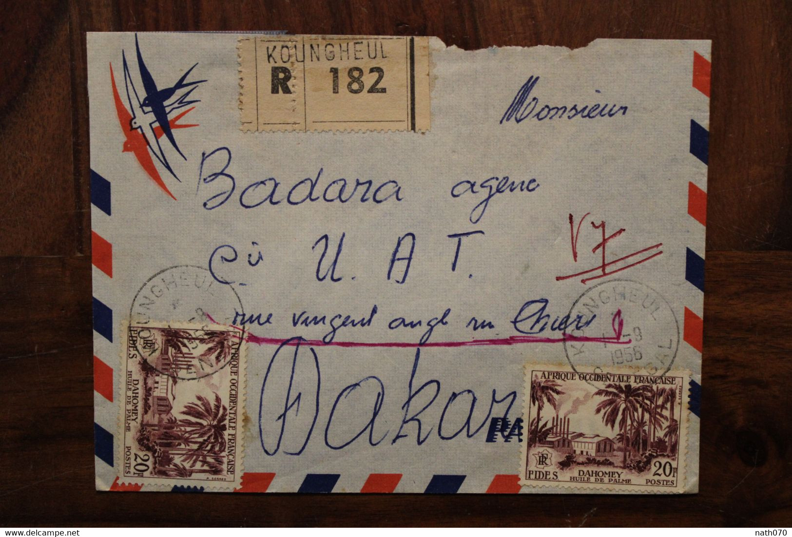 Senegal 1956 Koungheul France Cover AOF Colonie Recommandé Registered Reco R UAT Timbres Dahomey - Brieven En Documenten