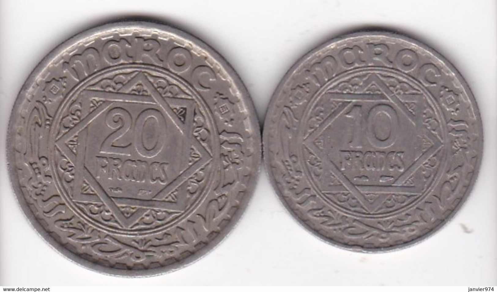 Maroc 10 Francs Et 20 Francs 1366 / 1947 Mohammed V, Cupronickel - Morocco