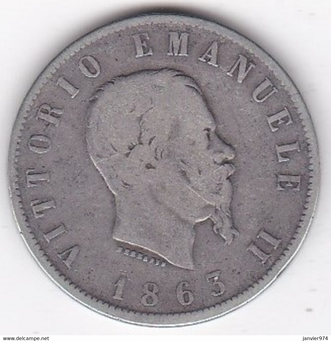 Italie 2 Lire Valore 1863 T Turin, Vittorio Emanuele II , En Argent , KM# 6a - 1861-1878 : Victor Emmanuel II.