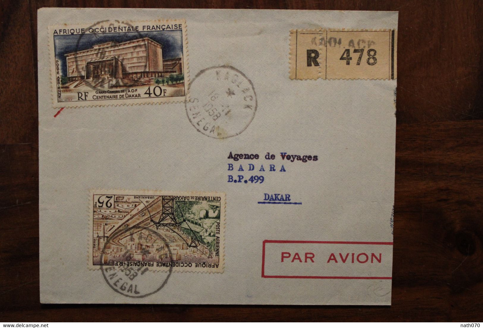 Senegal 1956 Kaolack France Cover AOF Colonie Recommandé Registered Reco R - Covers & Documents