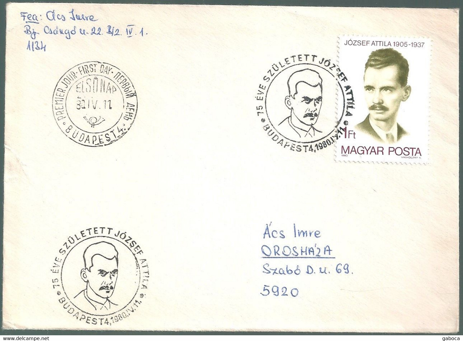 C2851 Hungary FDC Personality Literature Poet József Attila - Ecrivains