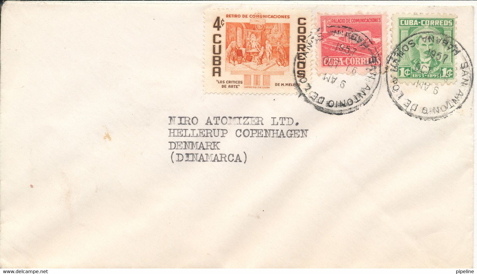 Cuba Cover Sent To Denmark 16-10-1957 - Briefe U. Dokumente