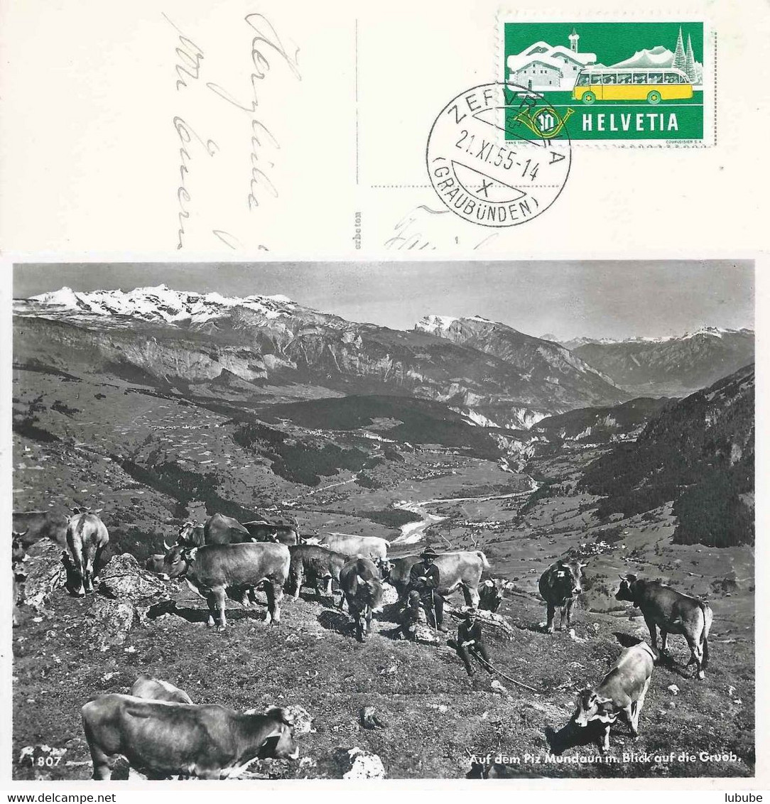 Piz Mundaun - Blick Auf Die Grueb  (Stempel ZERVREILA)       1955 - Mundaun