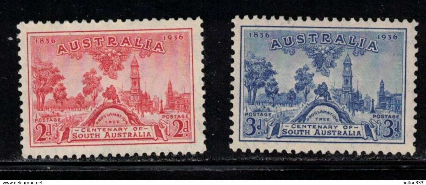 AUSTRALIA Scott # 159-60 MH - Proclamation Tree & View Of Adelaide - Mint Stamps