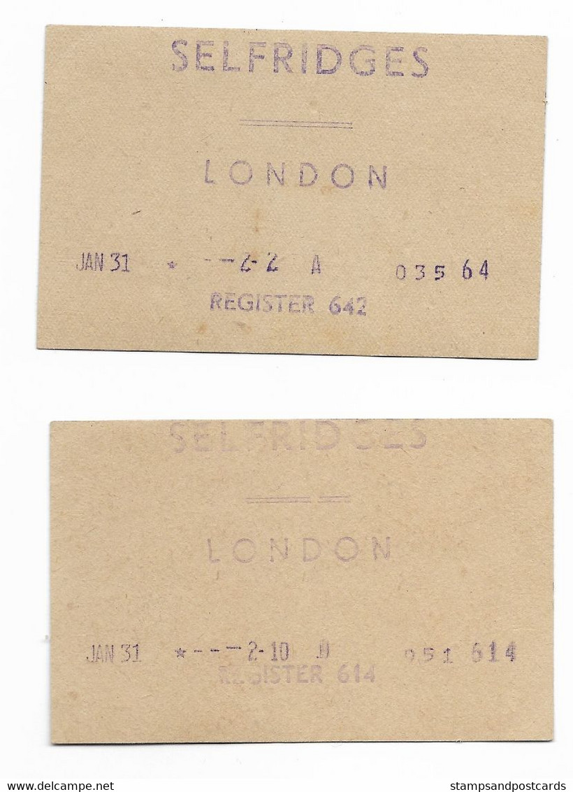 United Kingdom London Selfridges Department Store 2 Receipts C. 1945 Royaume Uni 2 Reçu Grand Magasin Selfridges - Royaume-Uni