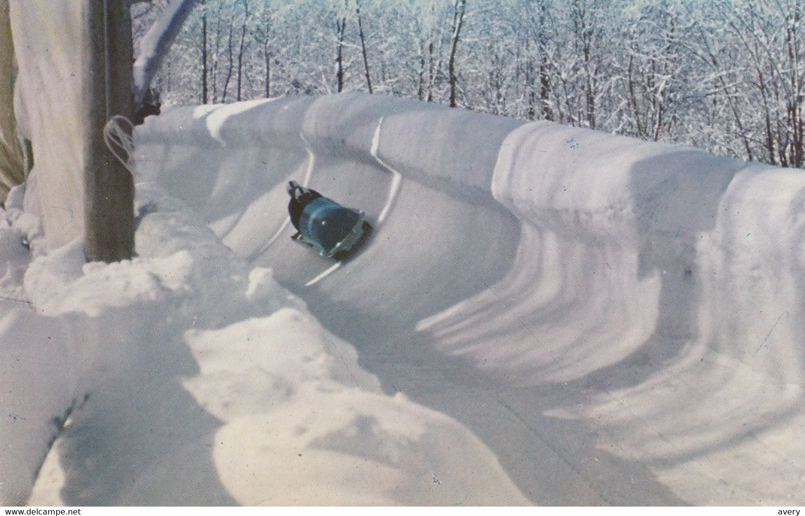 A Two-man Sled Zooming Down The Bob-runat Lake Placid, New York. View Shows One Of Many Curves On Mount Van Hovenburg - Adirondack