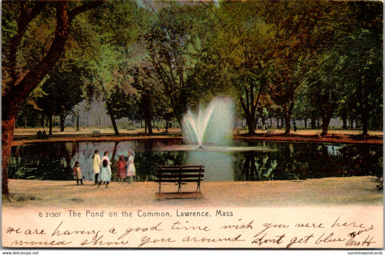 Massachusetts Lawrence The Pond On The Common 1907 Rotograph - Lawrence