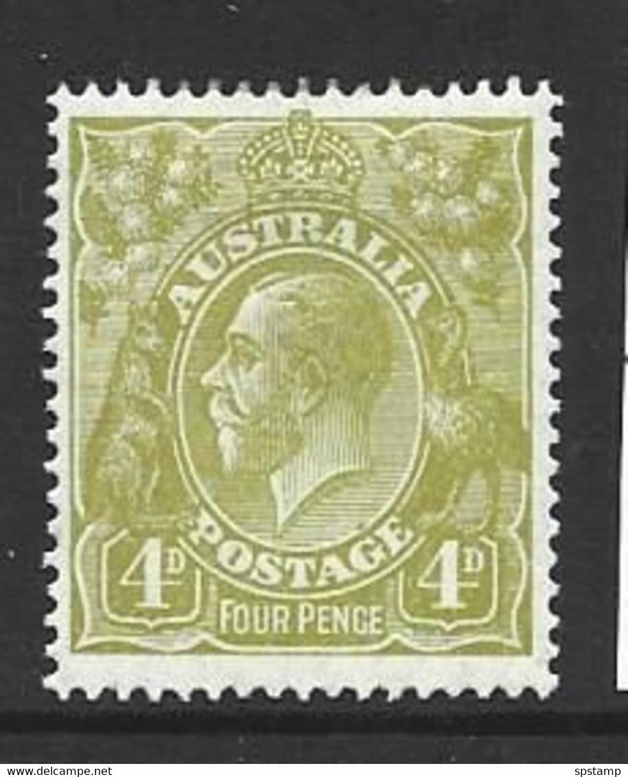 Australia 1926 - 1930 4d Yellow Olive KGV Definitive Perf 14  Fine Mint ,  Small Clean HR - Mint Stamps