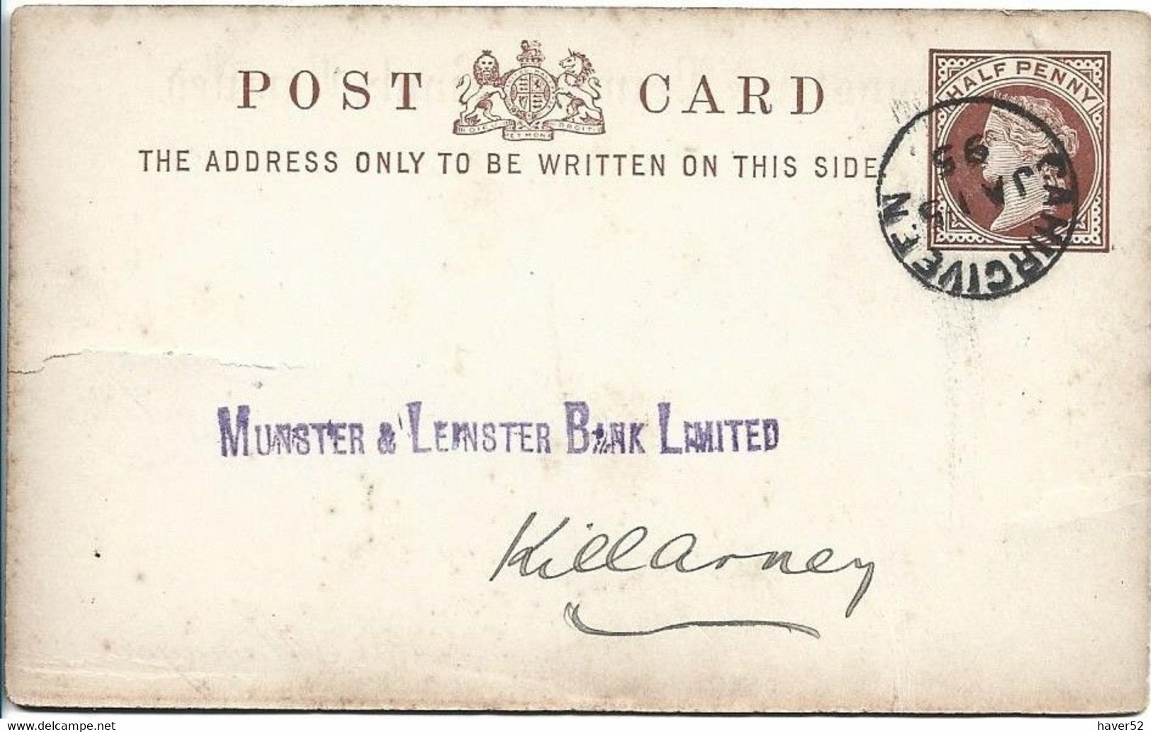 QV Postal Card 1895 With Cahirciveen  To Killarney - Préphilatélie