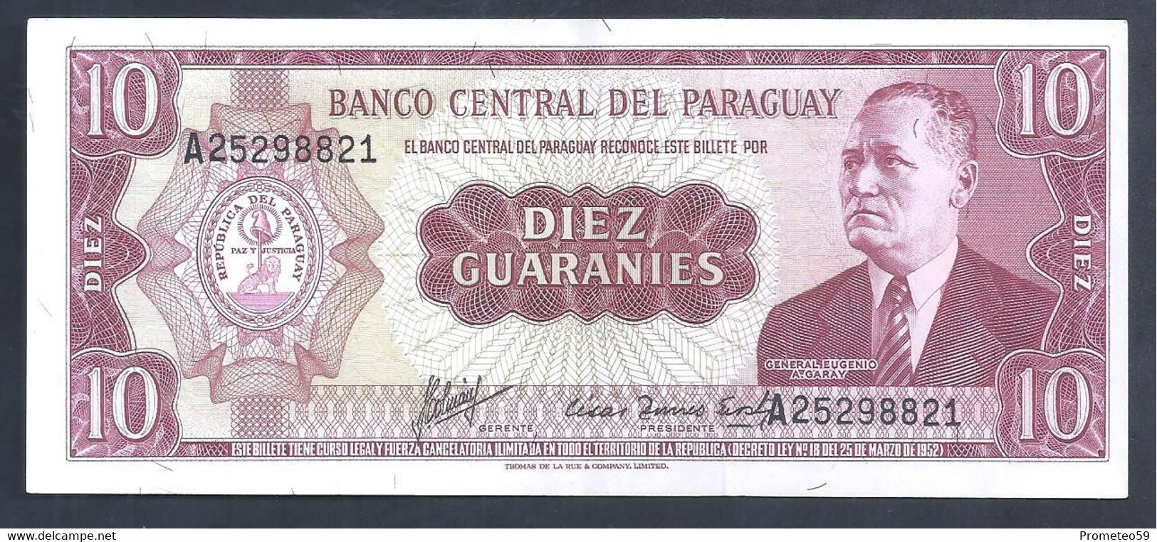 Paraguay – Billete Banknote De 10 Guaraníes – Ley De 1952 – Serie A – Año 1963 - Paraguay