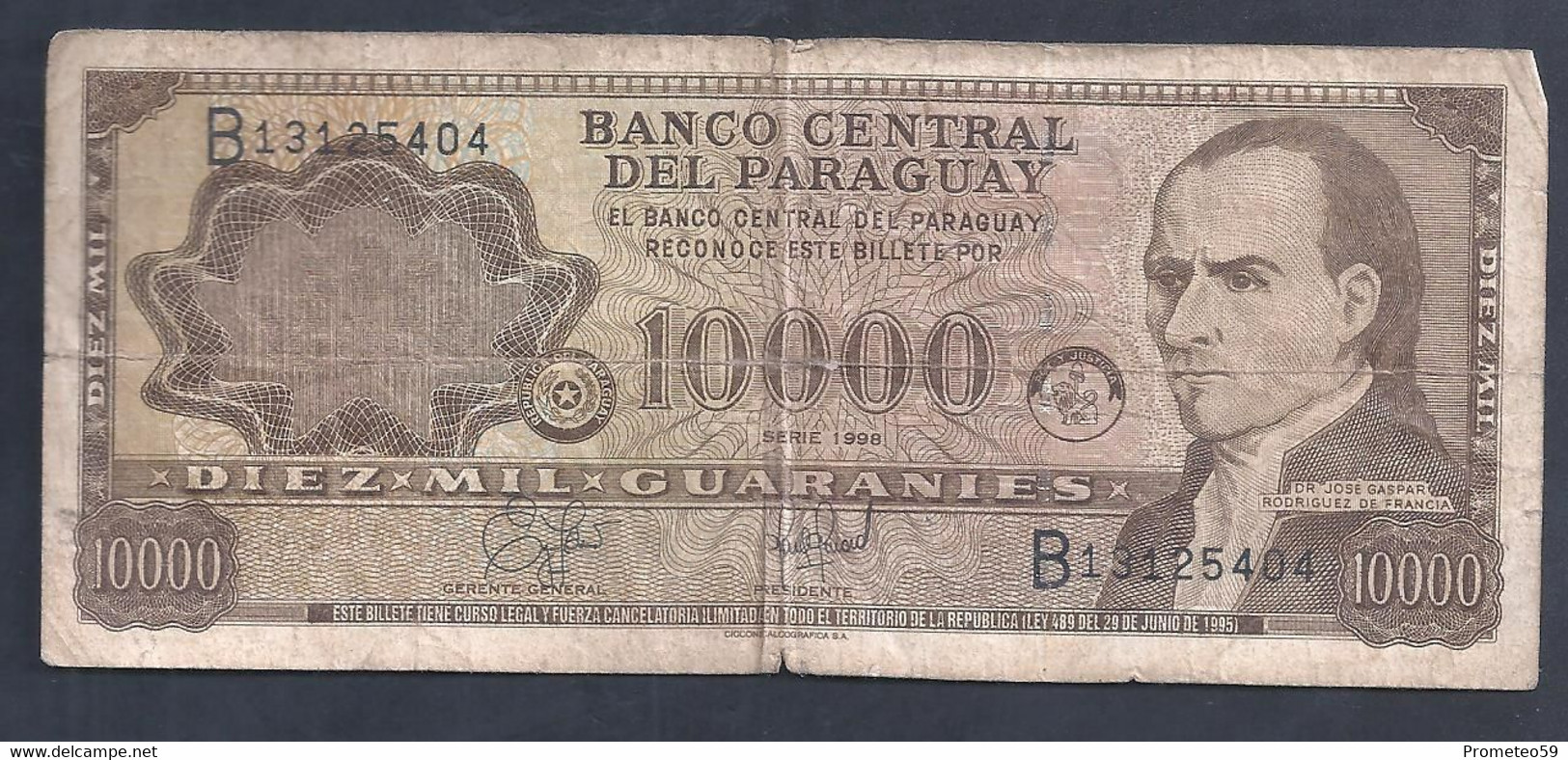 Paraguay – Billete Banknote De 10.000 Guaraníes – Ley De 1995 – Serie B – Año 1998 - Paraguay
