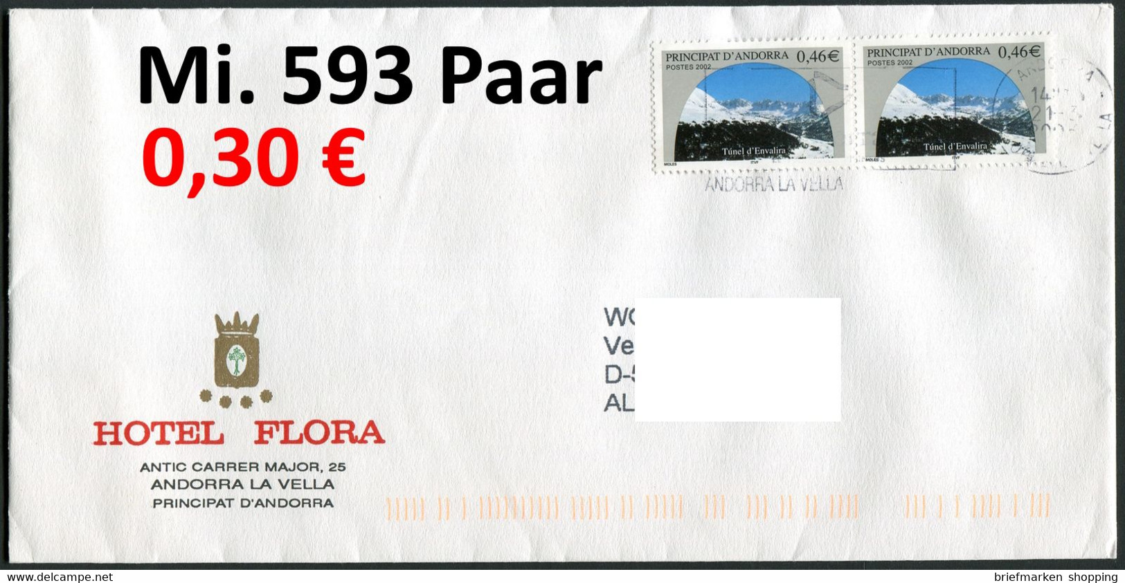 Andorra 2002 - Andorre 2002 -  Michel 593 Im Paar / Paire Auf Brief - Sur Lettre - Oo Used Gebruik Oblit. - Briefe U. Dokumente