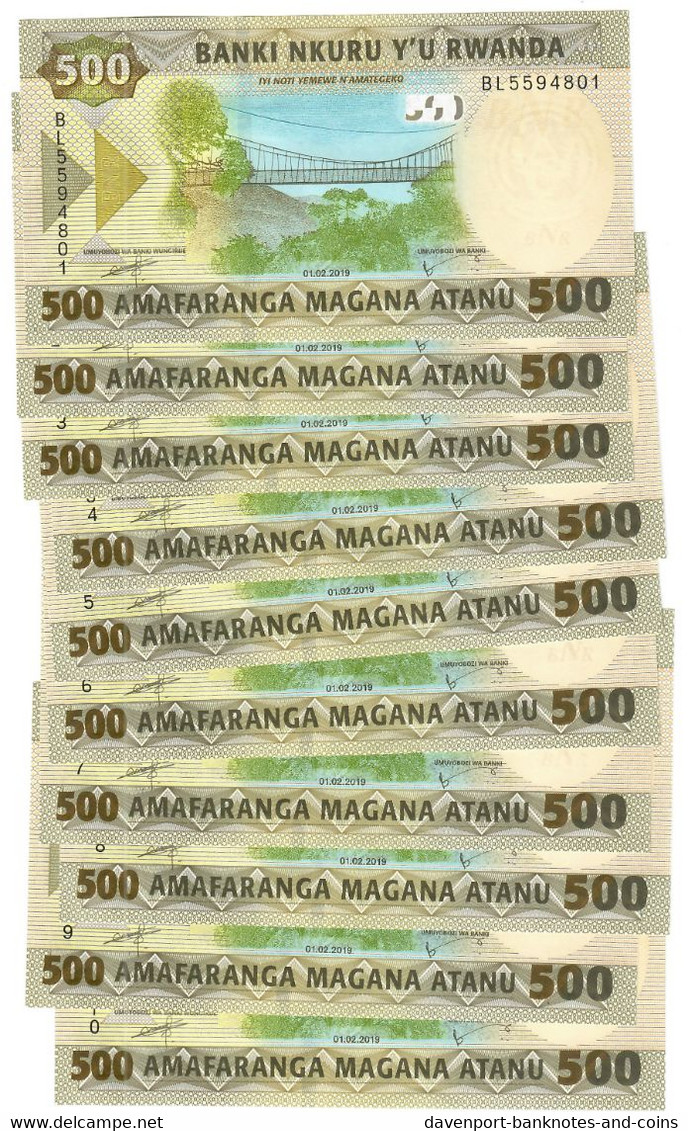 Rwanda 10x 500 Francs 2019 UNC - Ruanda