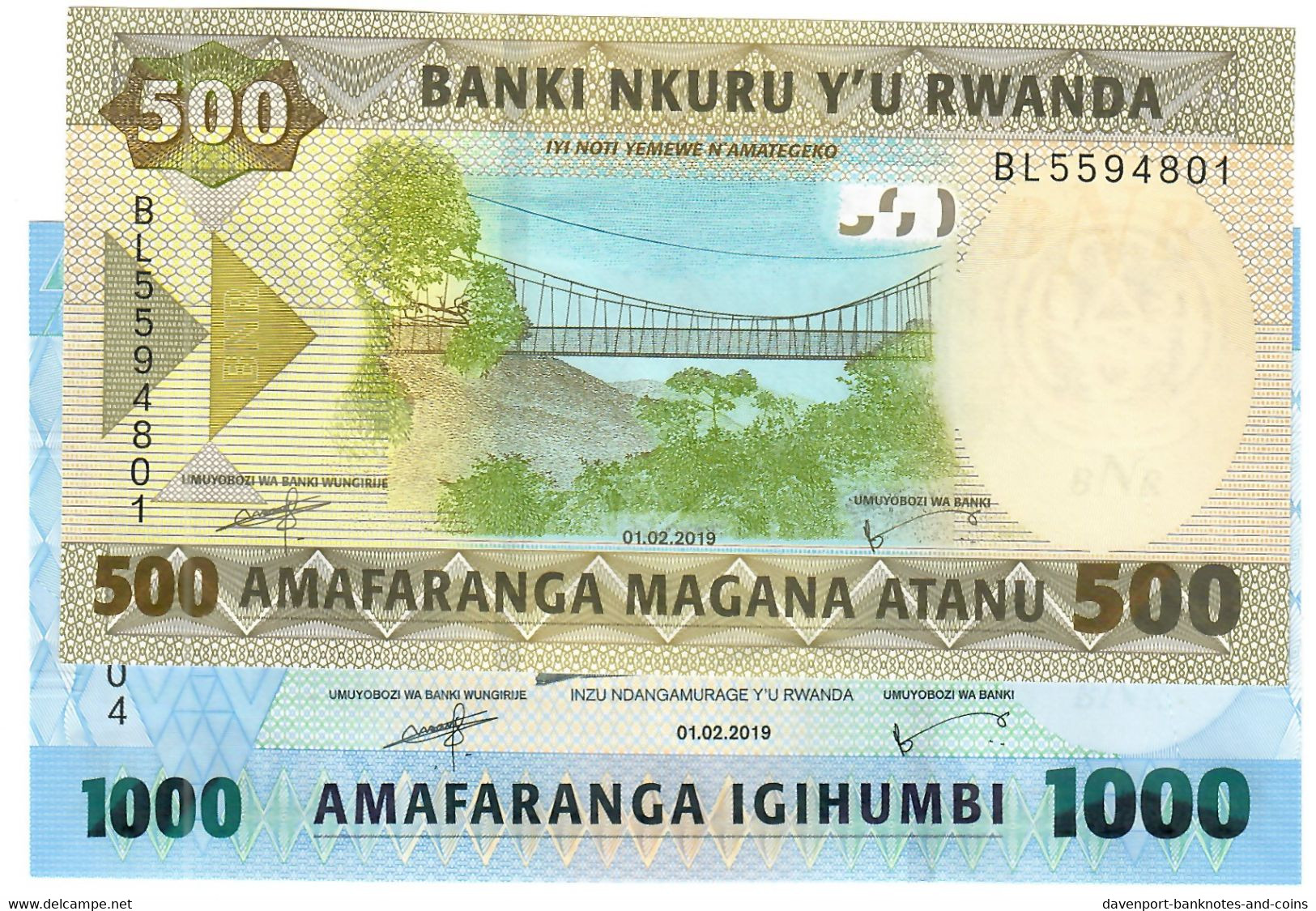 SET Rwanda 500 & 1000 Francs 2019 UNC - Rwanda