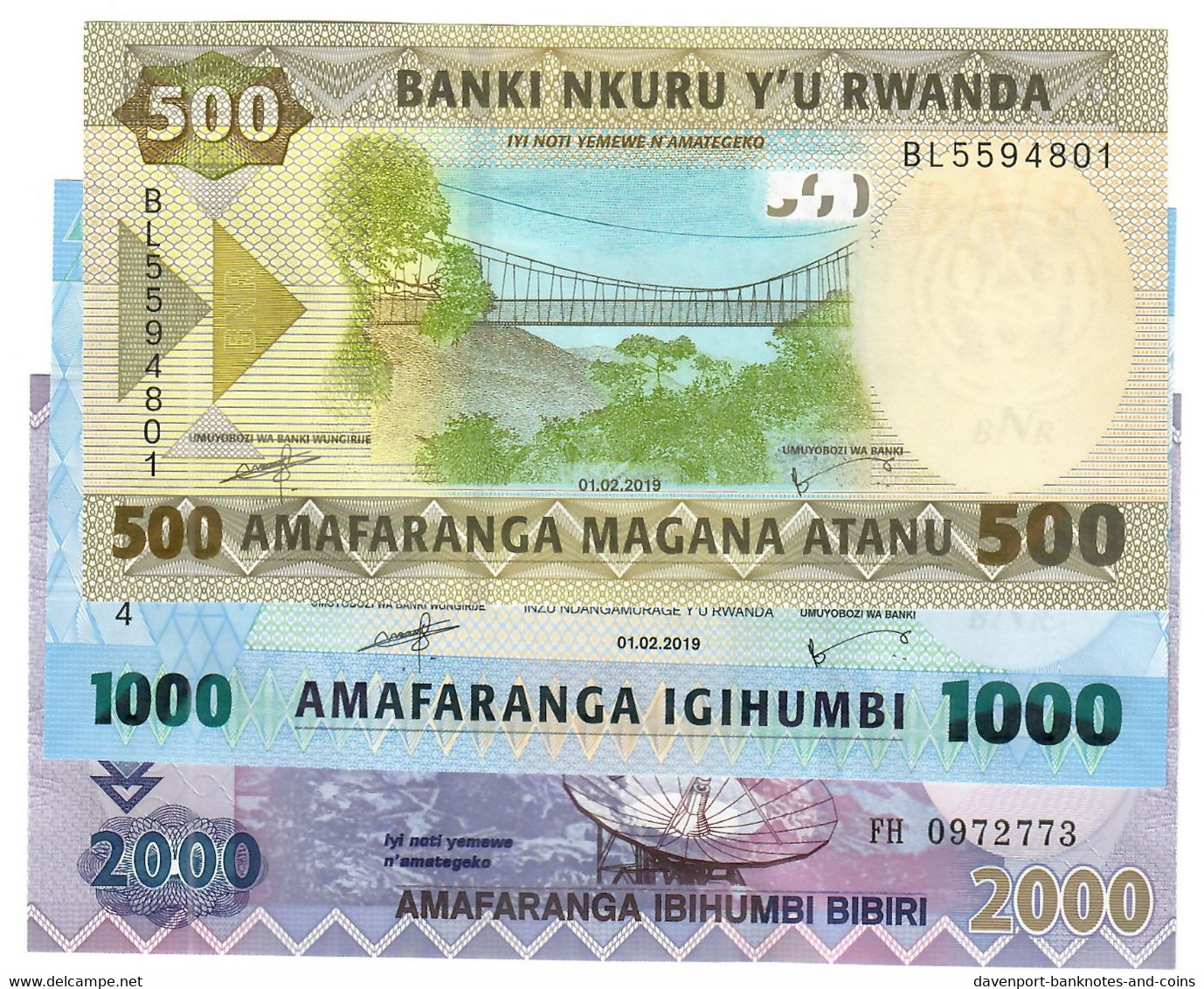 SET Rwanda 500, 1000 & 2000 Francs 2014-2019 UNC - Ruanda