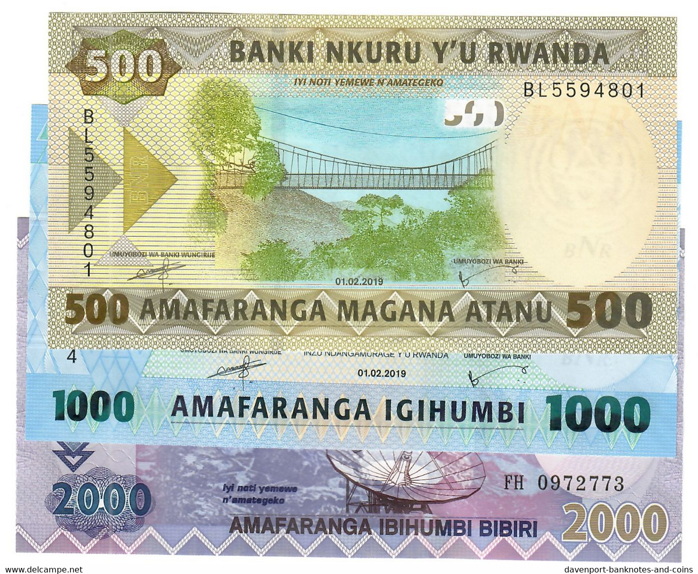 SET Rwanda 500, 1000 & 2000 Francs 2014-2019 UNC - Rwanda