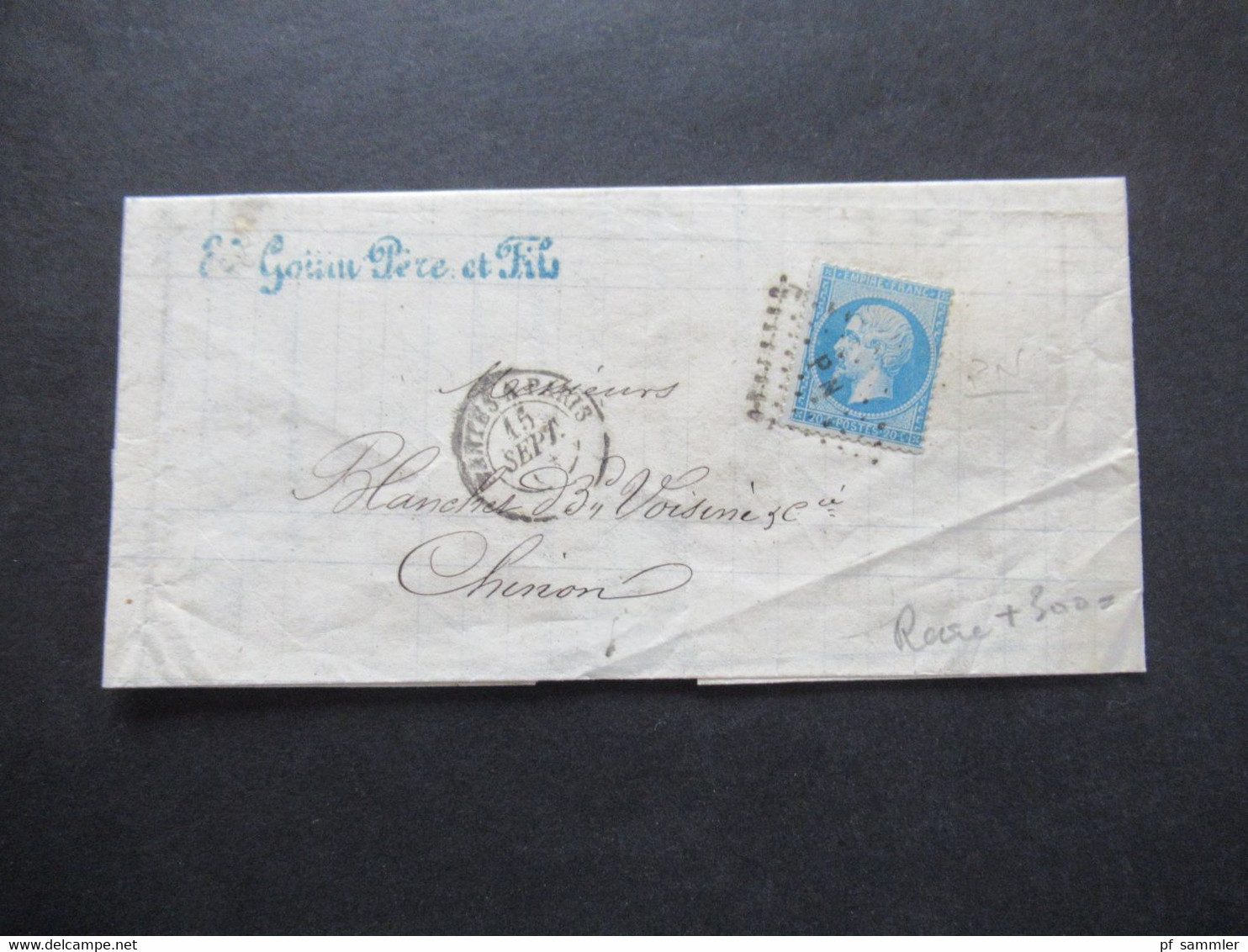 Frankreich Klassik 1863 Napoléon III. Mit Stempel Losange PN Bahnpost Stempel Nantes A Paris / Faltbrief Mit Inhalt - 1849-1876: Periodo Clásico