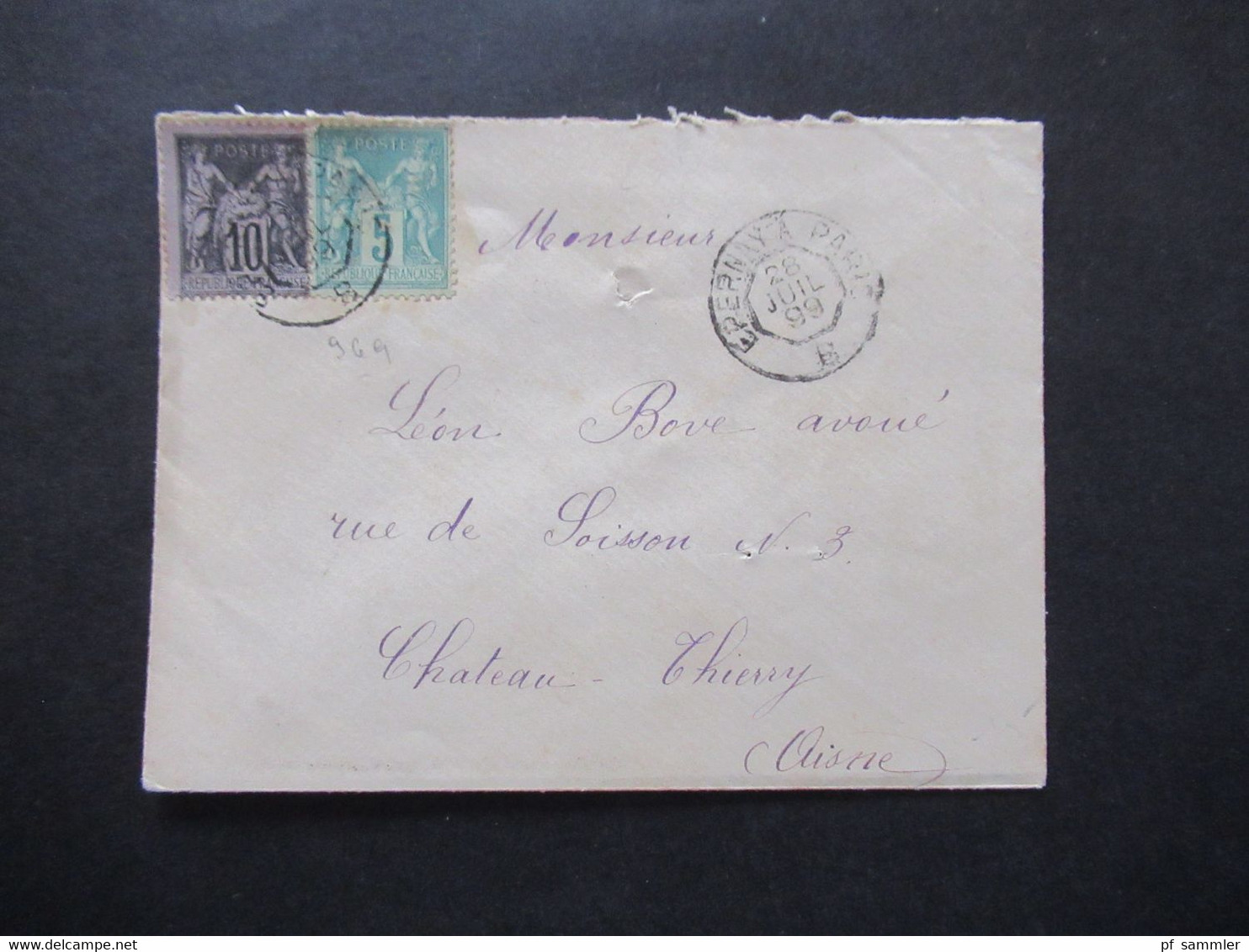 Frankreich 1899 Sage MiF Bahnpost Stempel Epernay A Paris Abs. Stp. David Medard Macon Toulouse (Aisne) - 1877-1920: Periodo Semi Moderno