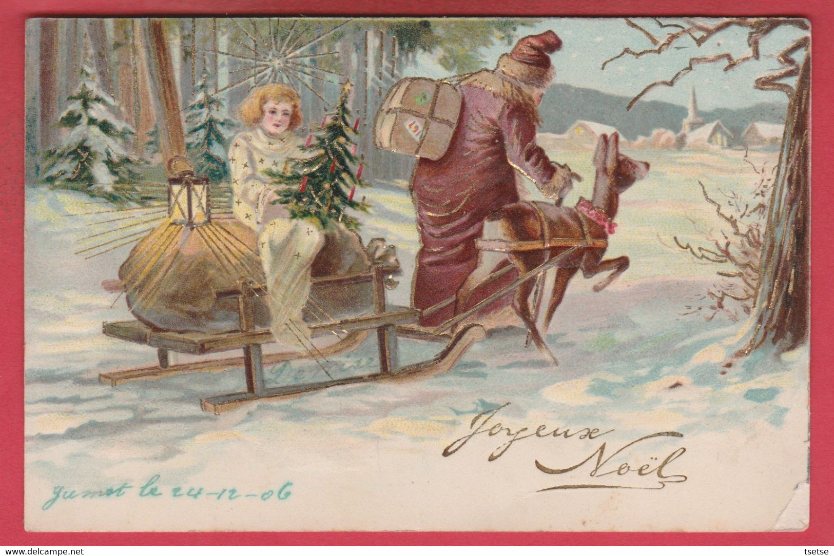 Santa Claus / Père Noël ... Joyeux Noël 1906 ... Traineau, Ange ...carte En Rélief - 1906 ( Voir Verso ) - Santa Claus