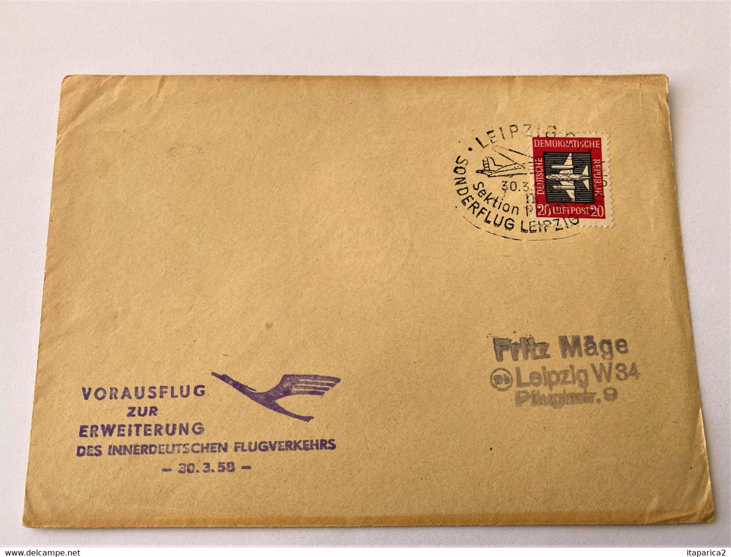 ALLEMAGNE ENVELOPPE VOL A L’AVANCE POUR ÉLARGIR LE TRAFIC INTRA-ALLEMAND 30/03/1958 / MA06 - Covers & Documents