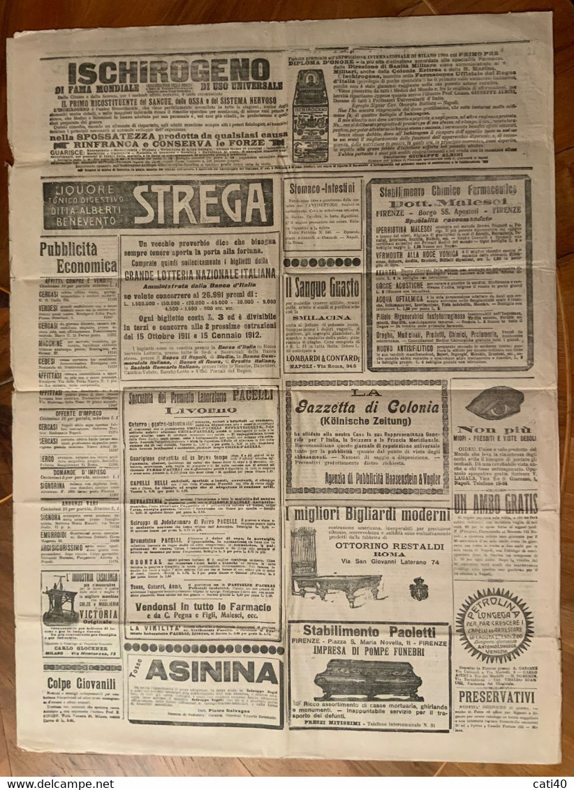 GUERRA ITALO TURCA -FIERAMOSCA :   GIORNALE DEL POPOLO 27/9/1911 : ULTIMATUM DELL'ITALIA ALLA TURCHIA..... - First Editions