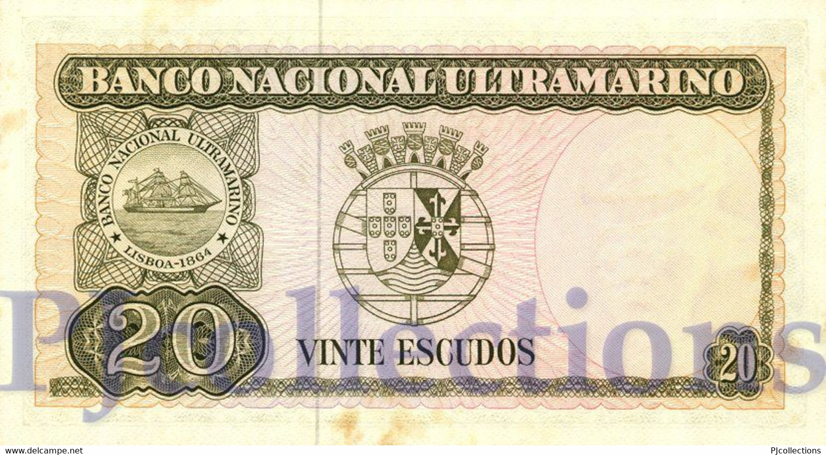 TIMOR 20 ESCUDOS 1967 PICK 26 AUNC W/SMALL STAINS - Timor