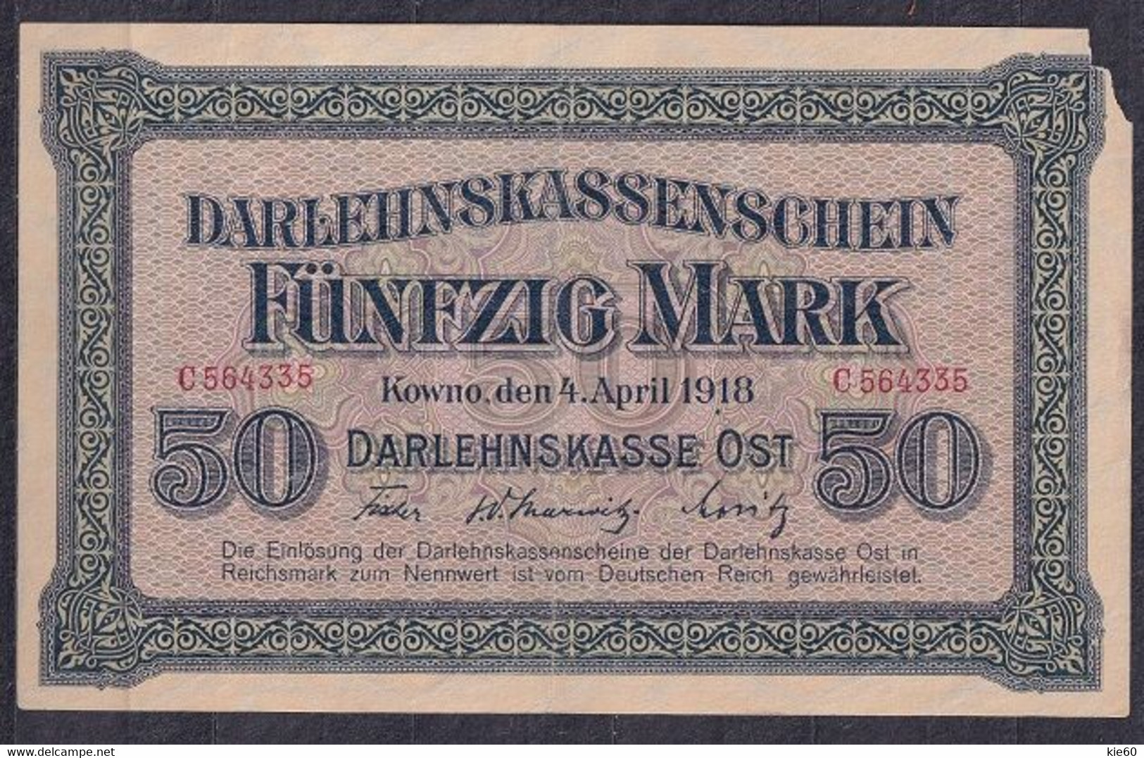 Germany - 1918 - 50 Mark .- Kowno - 50 Mark