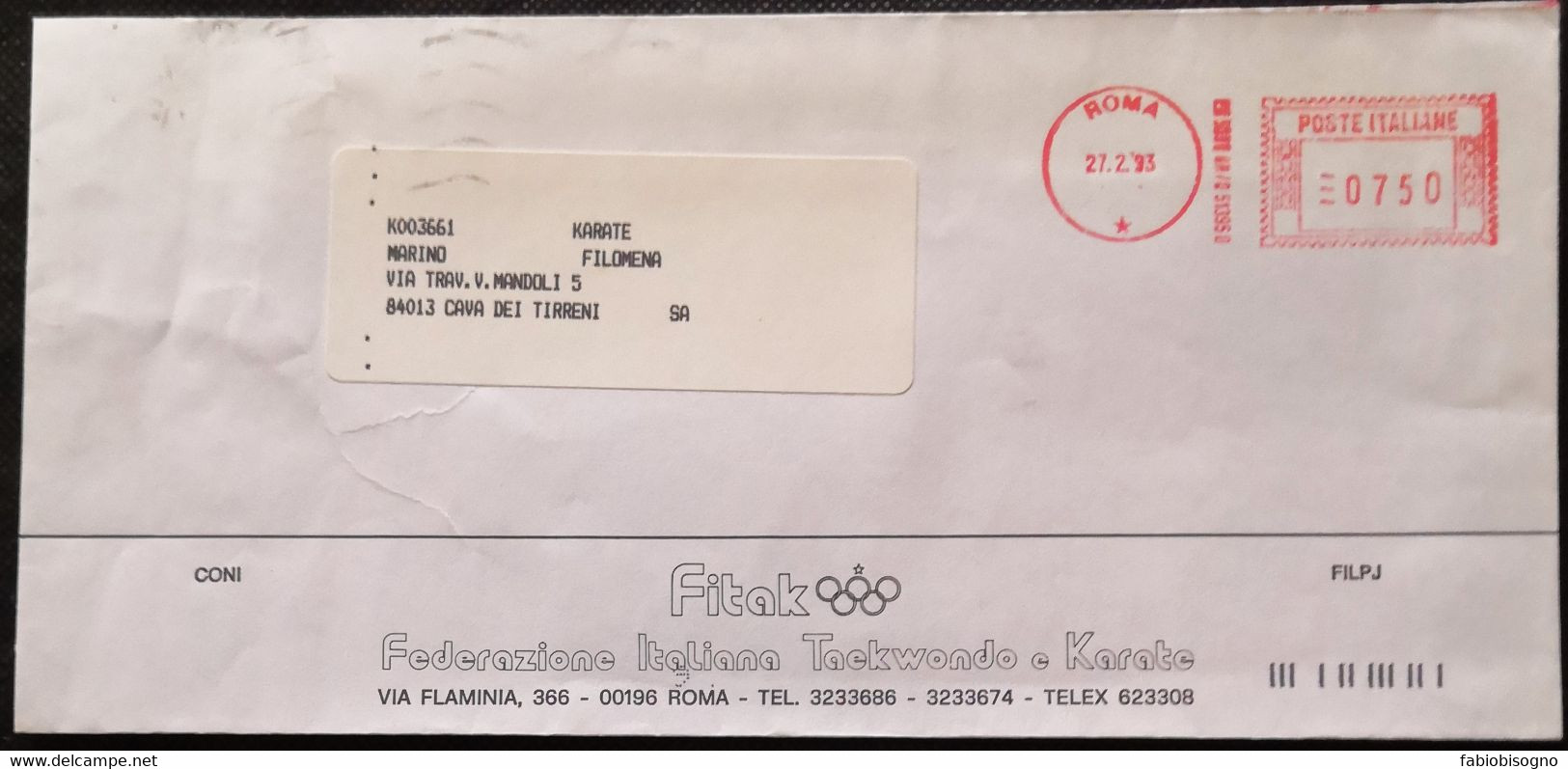 1993 Federazione Italiana Taekwondo E Karate - ROMA CONI - 2 EMA Meter Freistempel - Non Classificati