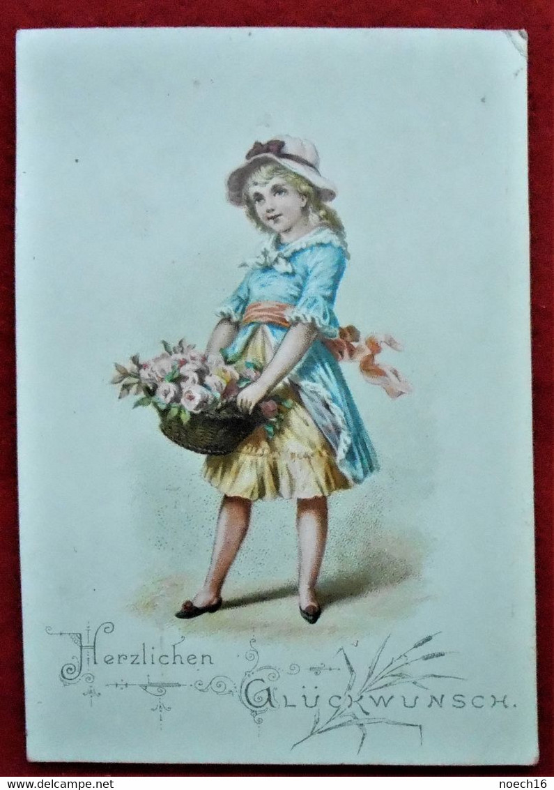 Chromo Sans Marque  "Herzlichen Glückwunsch" / Enfant, Fillette, Panier De Fleurs - Sonstige & Ohne Zuordnung