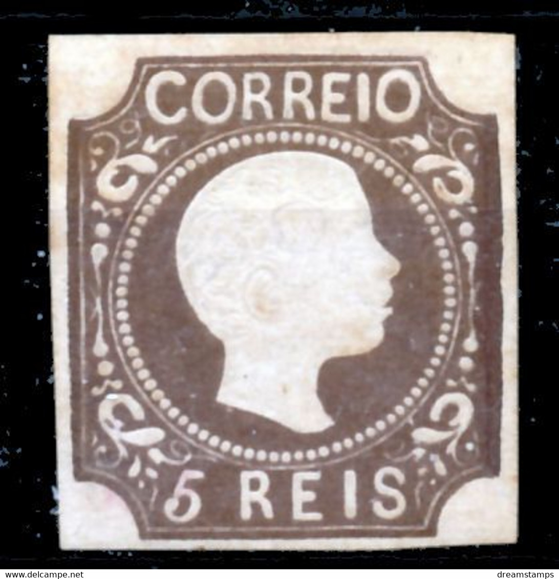 !										■■■■■ds■■ Portugal 1856 AF#10g (*) K.Pedro Curled Hair 5 Réis DIE II CERTIFIED (x2600) - Unused Stamps