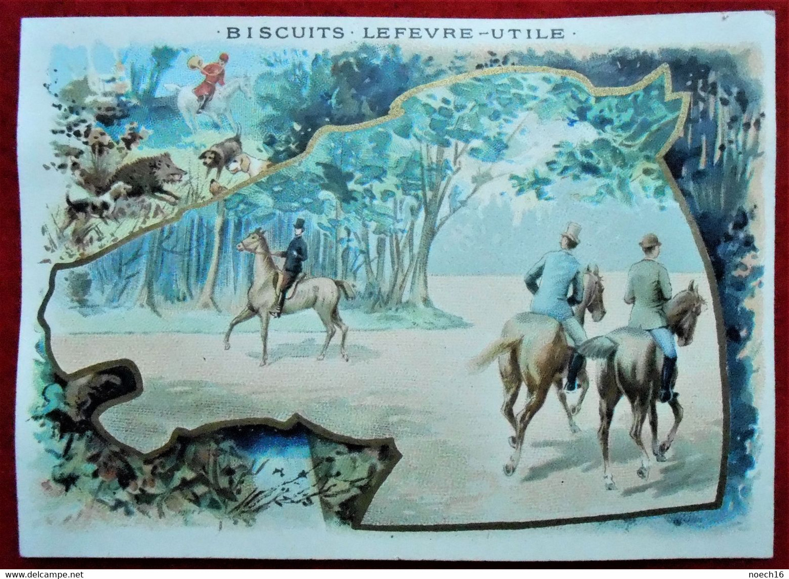 Chromo Publicité  Biscuits Lefevre-Utile / Cavaliers, Chevaux, Scène De Chasse - Lu