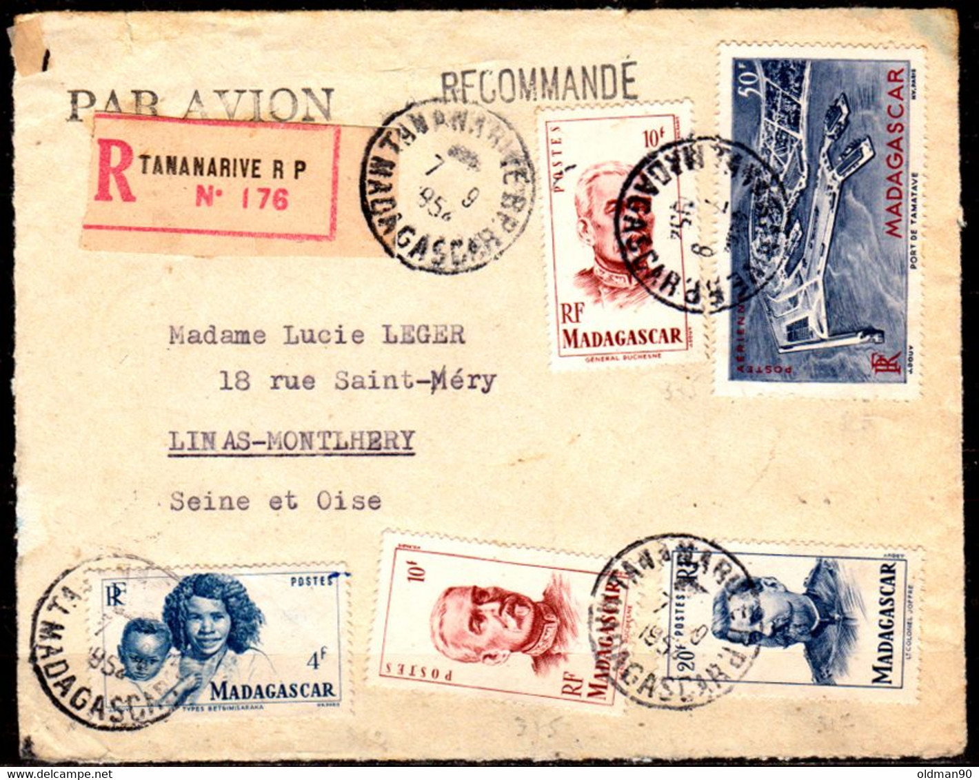 Madagascar -141-FRONT COVER OF ENVELOPE , With Issued By 1946, Registered Mail, By Air - Quality In Your Opinion. - Impuestos