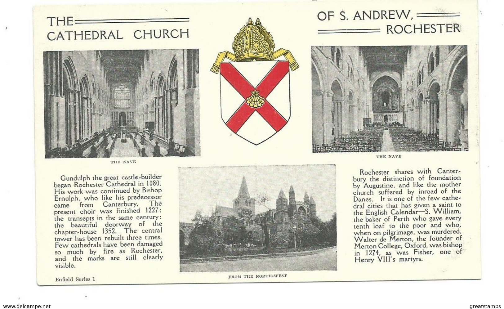 Kent  Postcard The Cathedral Church Of St.andrew Rochester  . Heraldic Unused Enfield Series 1 - Rochester