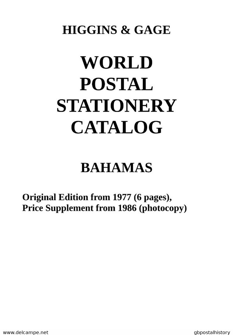Higgins & Gage WORLD POSTAL STATIONERY CATALOG BAHAMAS (PDF-File) - Andere & Zonder Classificatie