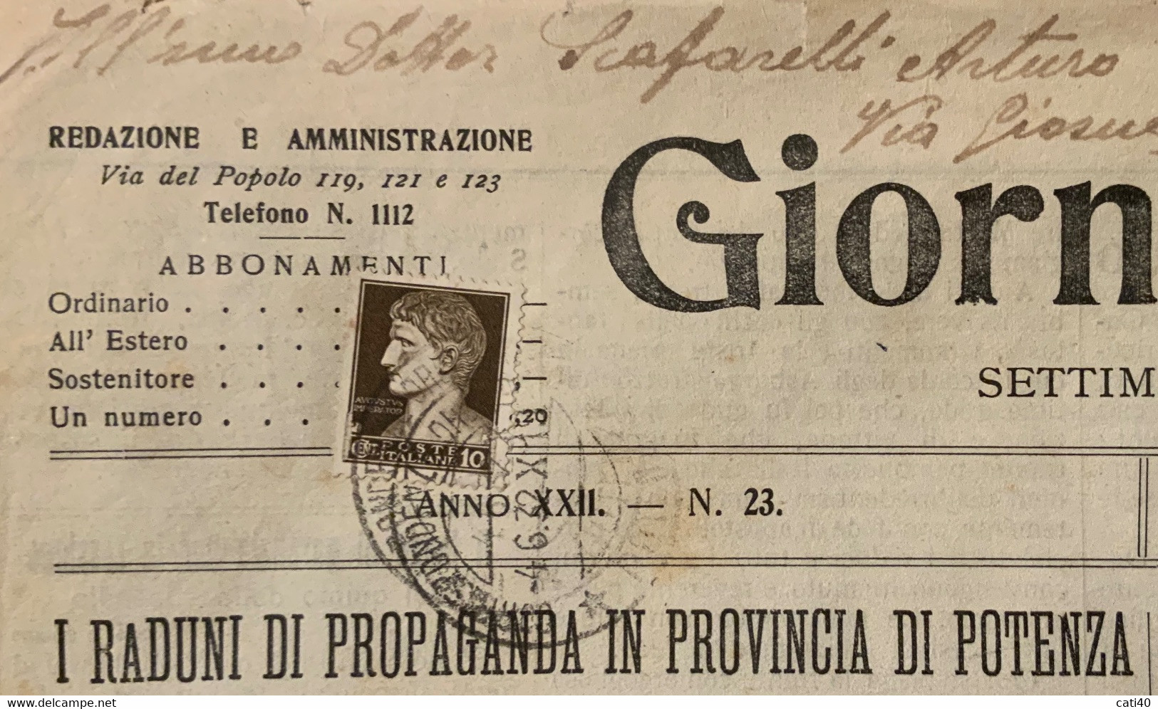 POTENZA MATERA - GIORNALE DI BASILICATA 4-5 GIUGNO 1932 - X - NOTIZIE REGIONALI - PUBBLICITA' D'EPOCA - Prime Edizioni