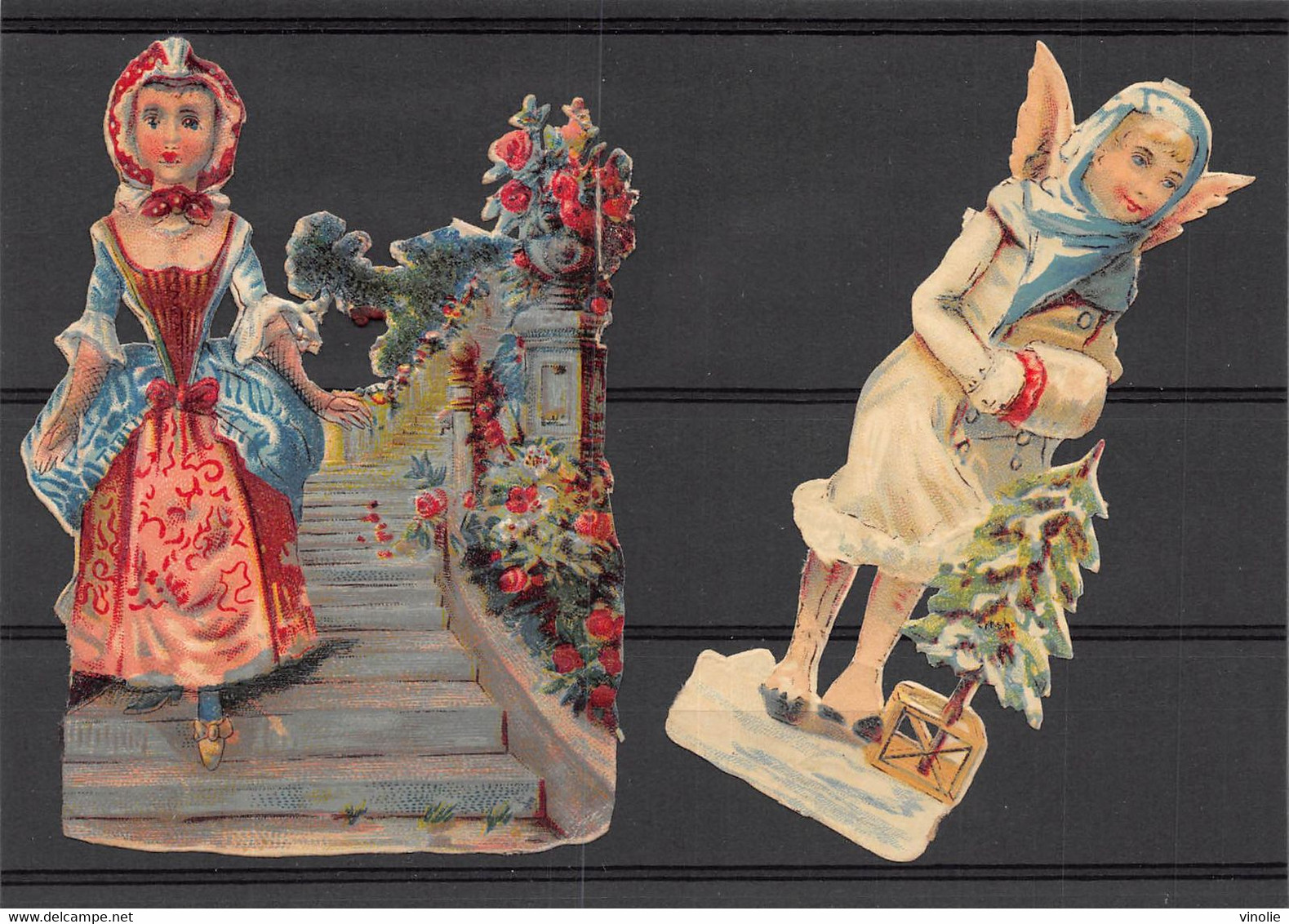 P-23-TON-305 : POCHETTE  FORMAT 11 CM X 15 5 CM. DECOUPI. 1 JEUNE FILLE ESCALIER ET 1 ANGE - Engel