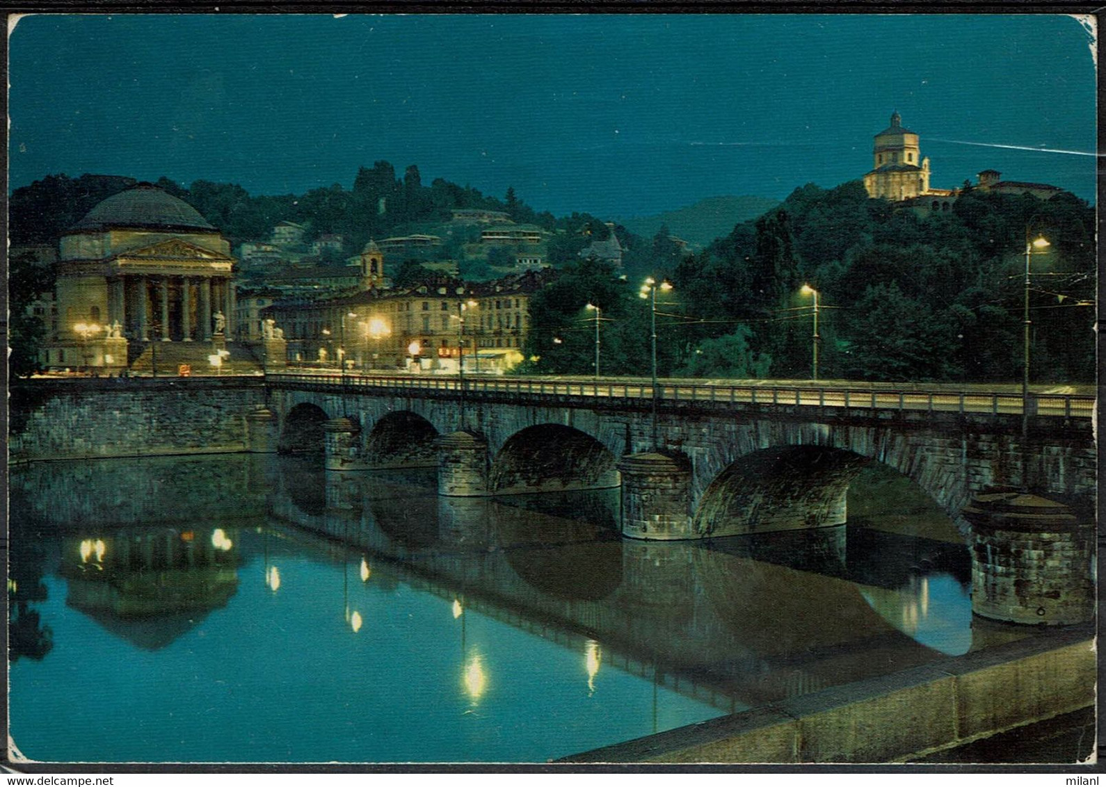 Ct 1950 - Torino Di Notte Fiume Po E Chiesa Gran Madre Di Dio Monte Dei Cappuccini - Fiume Po