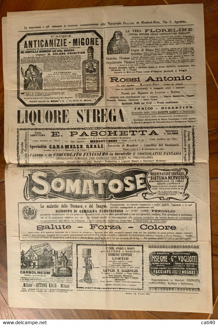 GAZZETTA DI MONDOVI' Del 9-10/8/1905 - NOTIZIE LOCALI I - PUBBLICITA' D'EPOCA - Da MONDOVI BREO * (CUNEO)* Annullo T.R. - Erstauflagen