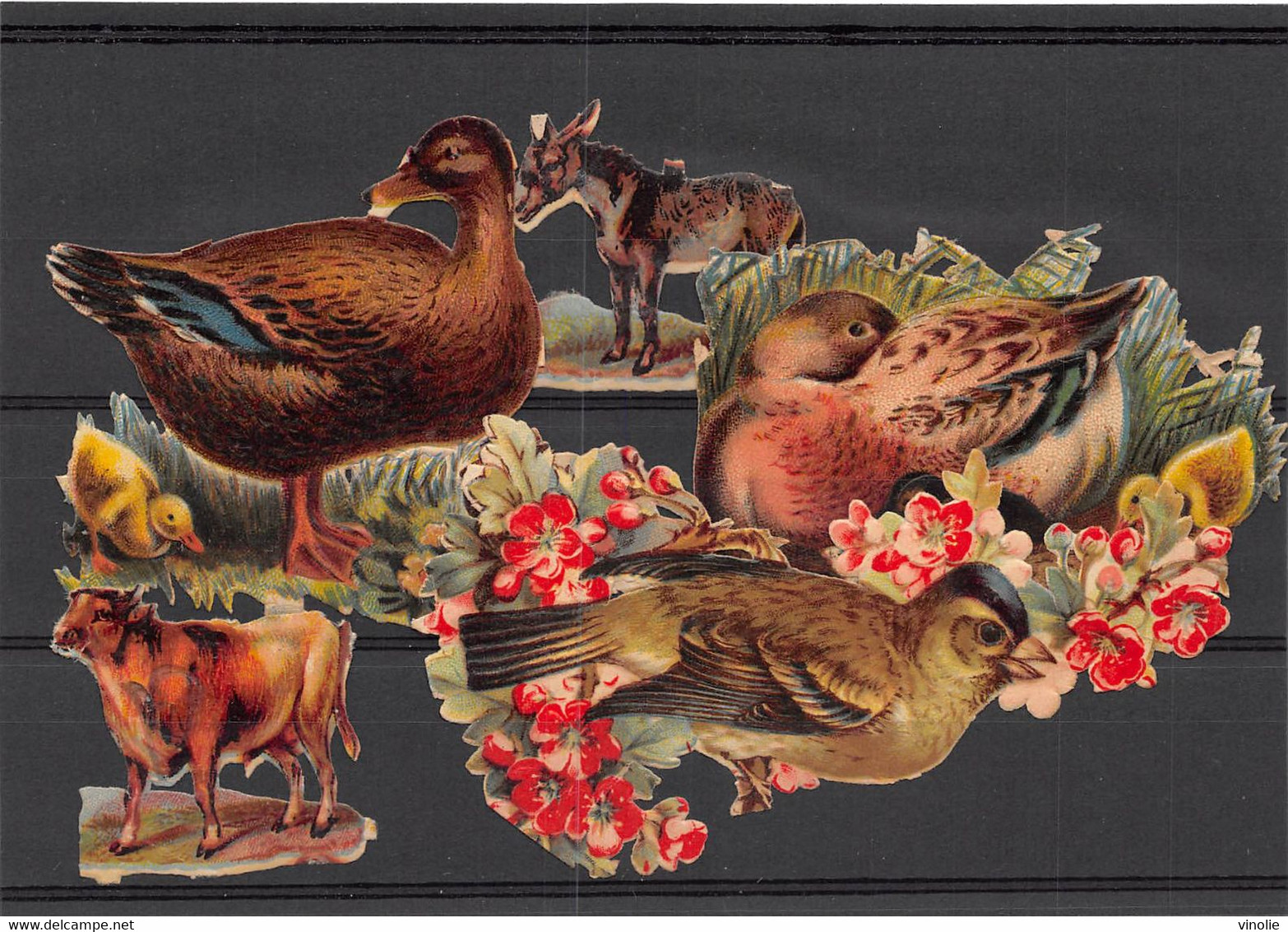 P-23-TON-315 : POCHETTE  FORMAT 11 CM X 15.5 CM. DECOUPIS. FLEURS. CANARDS. VACHE. ANE - Animali