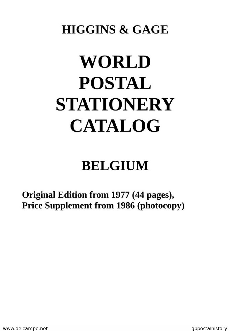 Higgins & Gage WORLD POSTAL STATIONERY CATALOG BELGIUM (PDF-File) - Bélgica